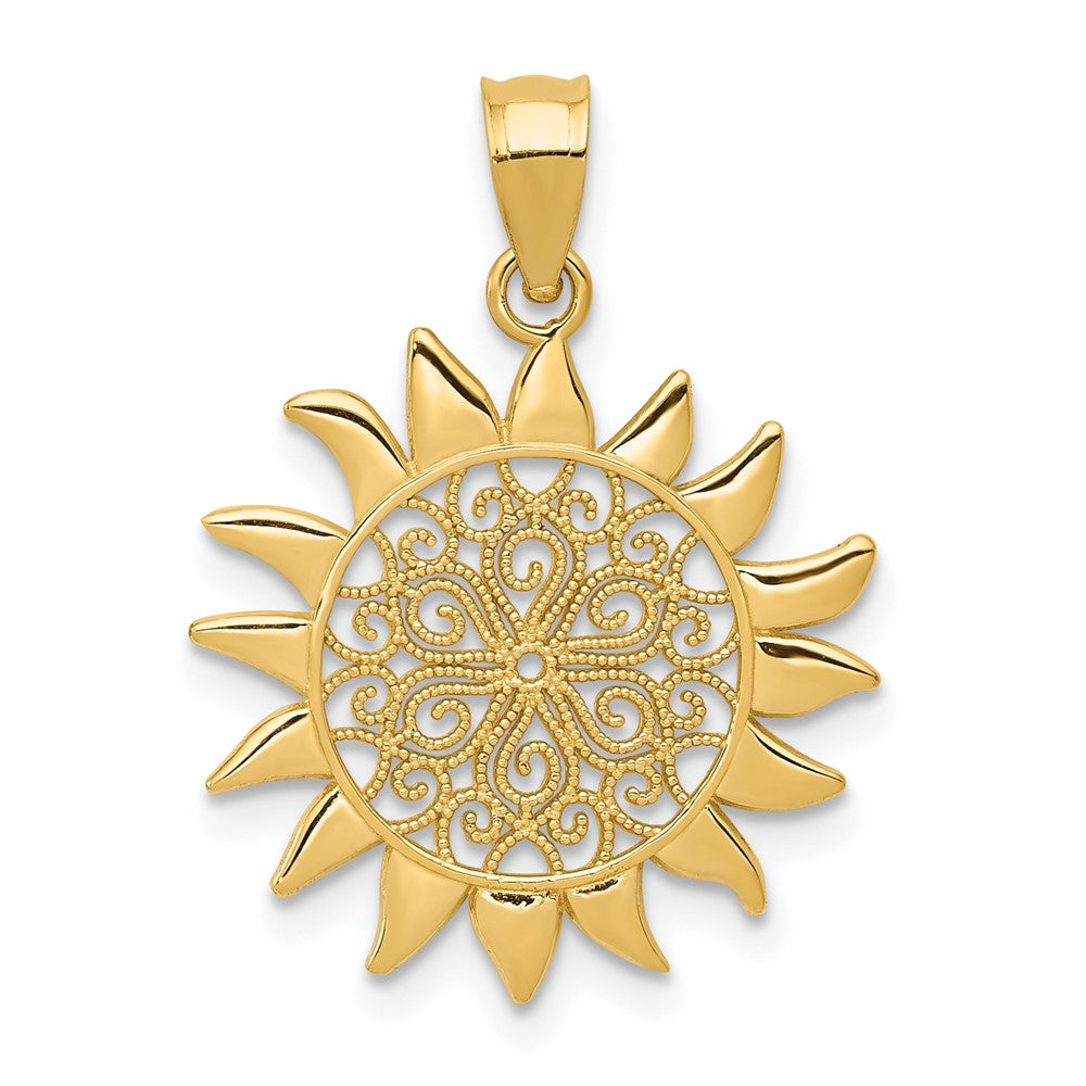 14k Polished Filigree Sun Pendant