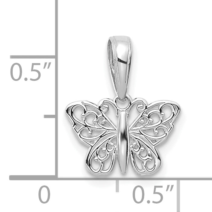 14k White Gold Polished Filigree Butterfly Charm