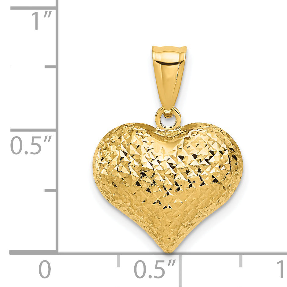 14K Polished and Textured 3-D Heart Pendant