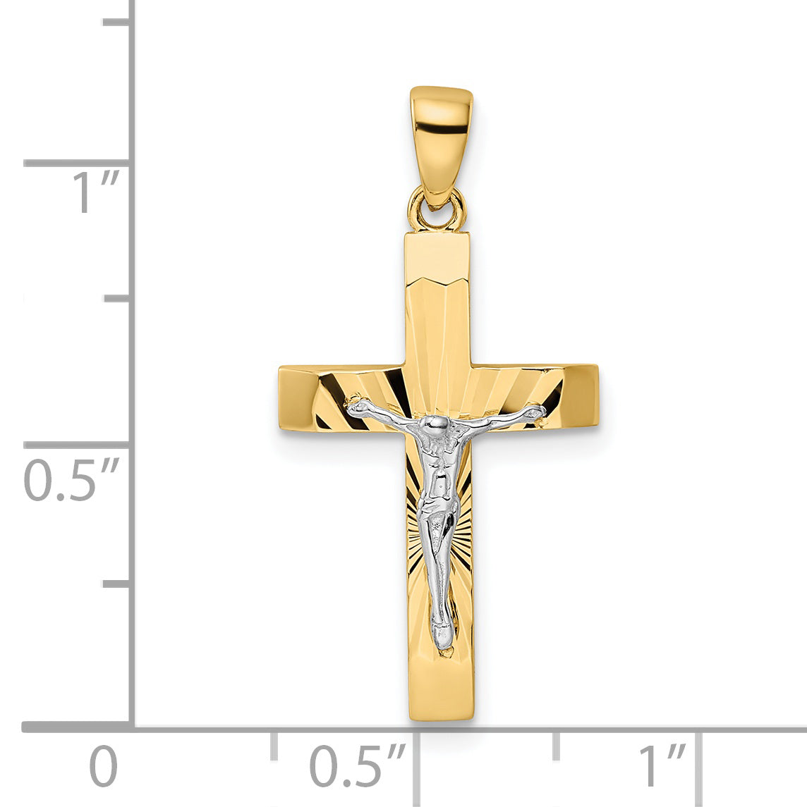 14K Two-tone Polished and Textured Crucifix Pendant