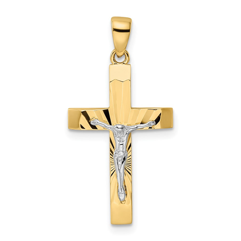 14K Two-tone Polished and Textured Crucifix Pendant