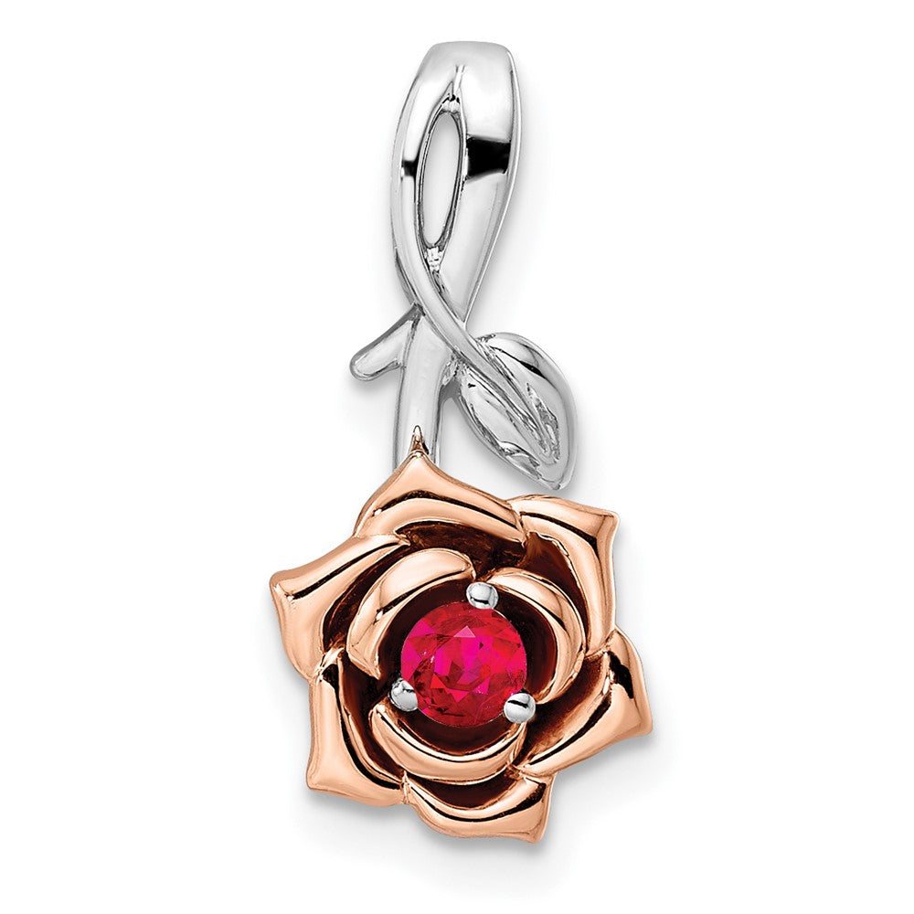 14K Two-tone White & Rose Ruby Flower Pendant