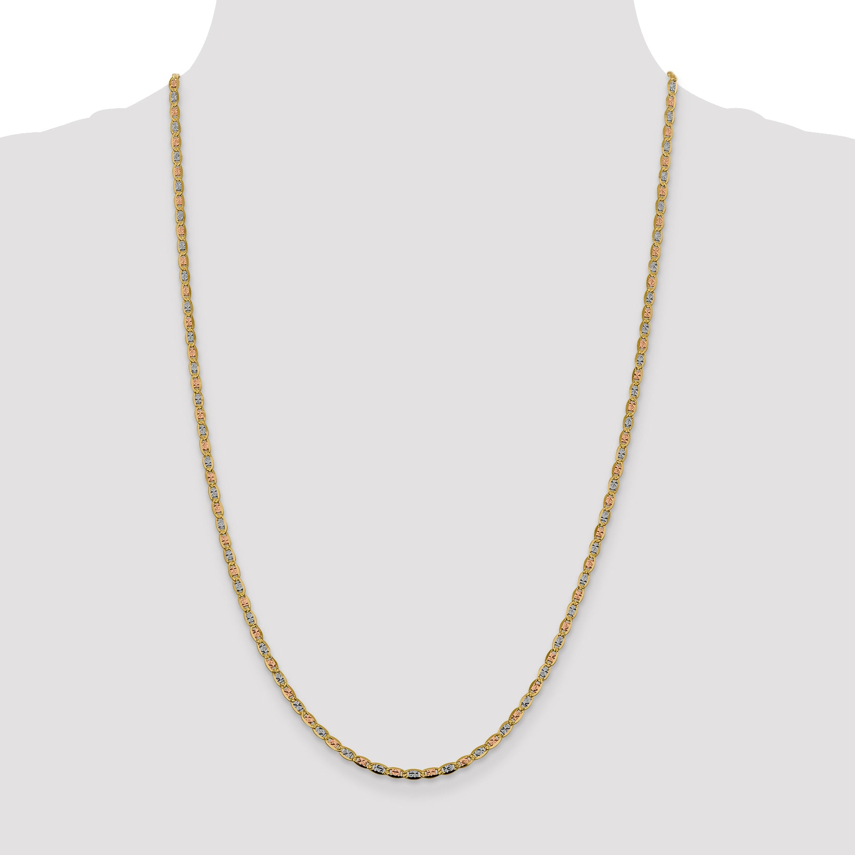 14k 2.75mm Tri-color Gold Pav Valentino Chain