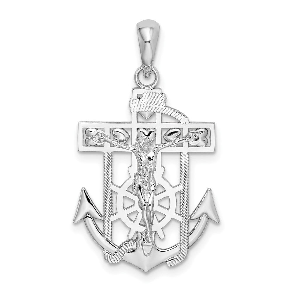 Sterling Silver Rhodium-plated Polished Mariners Crucifix Pendant