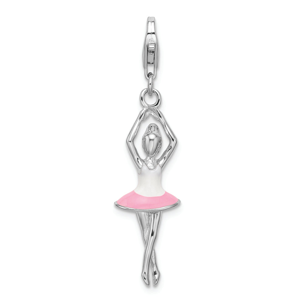 Sterling Silver Amore La Vita Rhodium-pl 3D Enameled Ballerina Charm