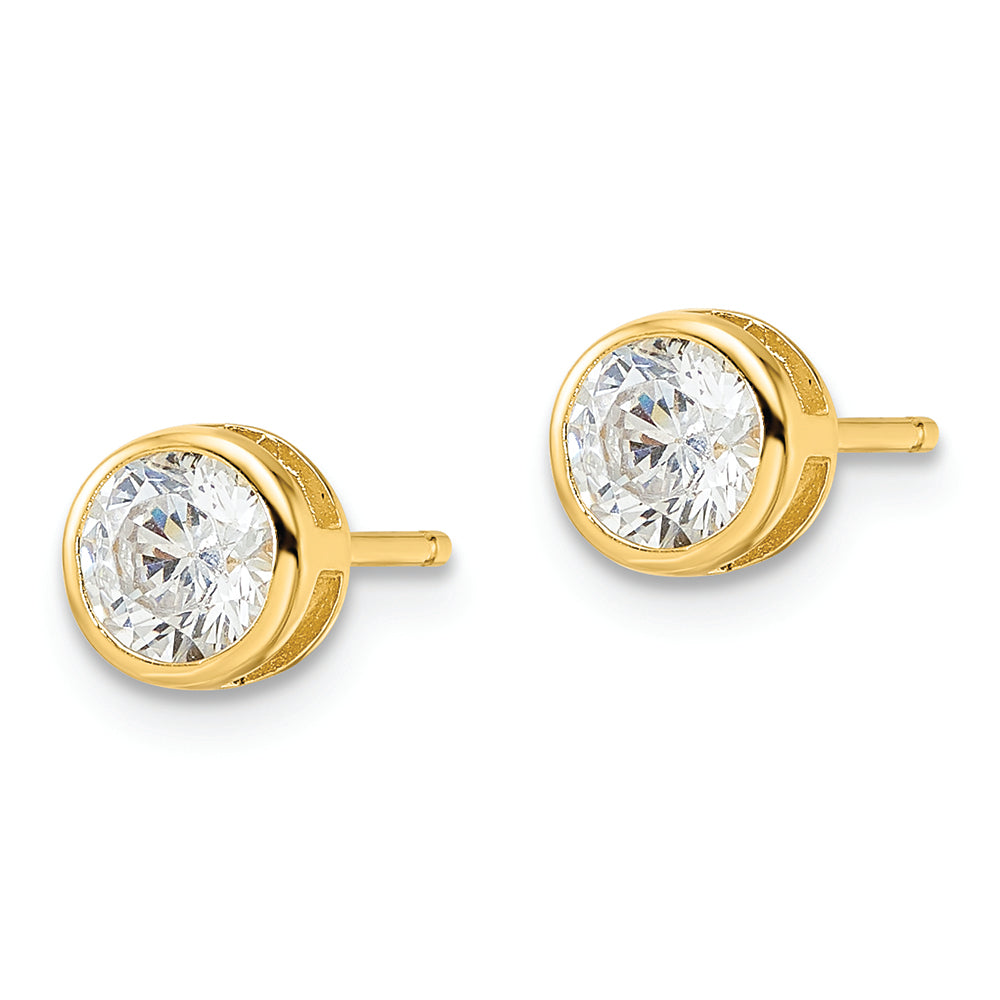 Sterling Silver Gold-tone Polished 5mm Round CZ Bezel Set Stud Earring