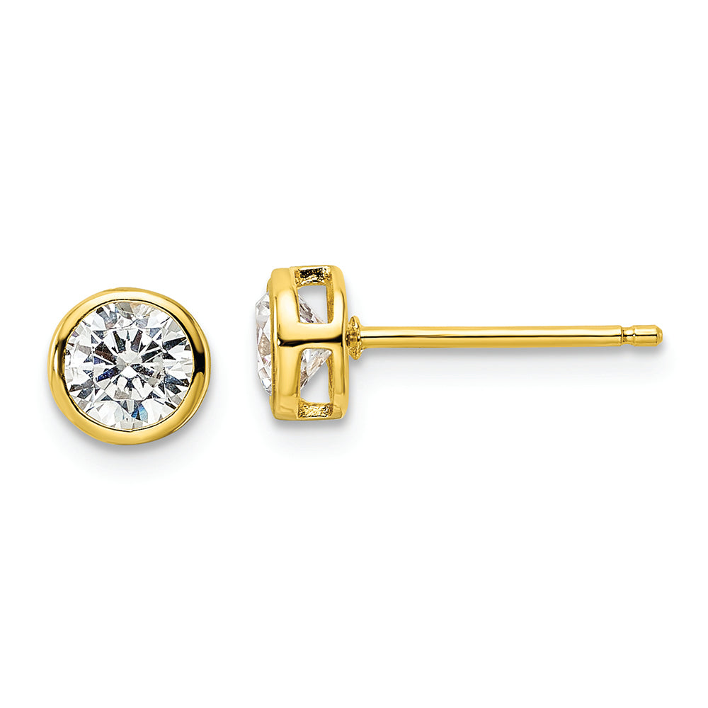 Sterling Silver Gold-tone Polished 5mm Round CZ Bezel Set Stud Earring