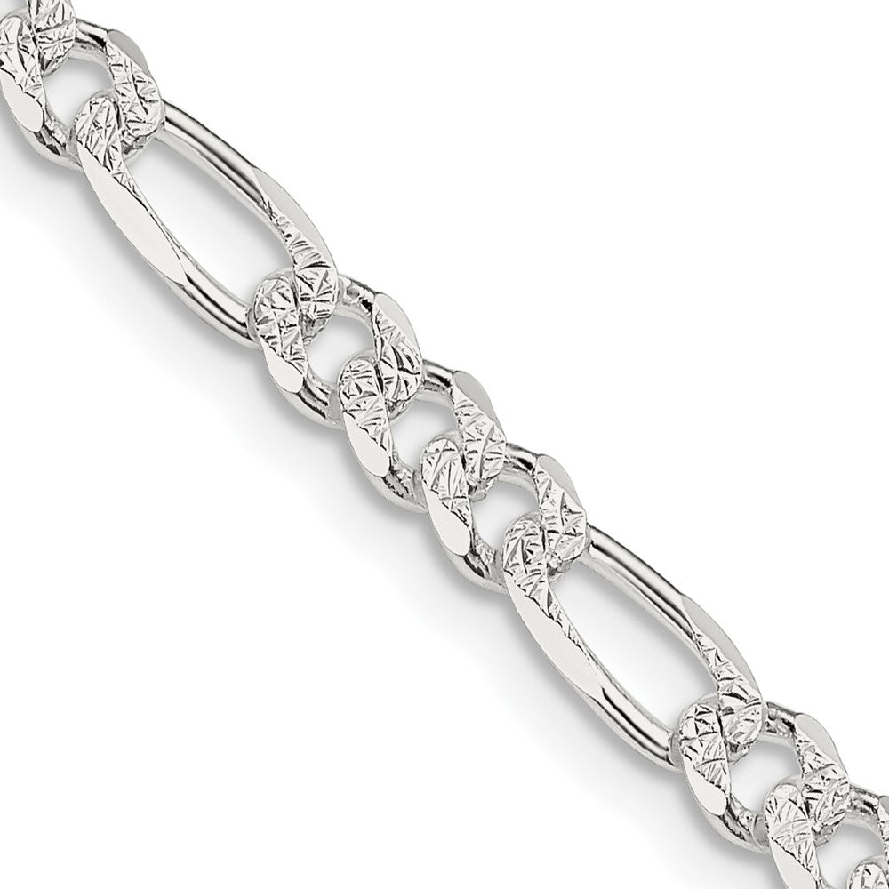 Sterling Silver 4.75mm Pave Flat Figaro Chain