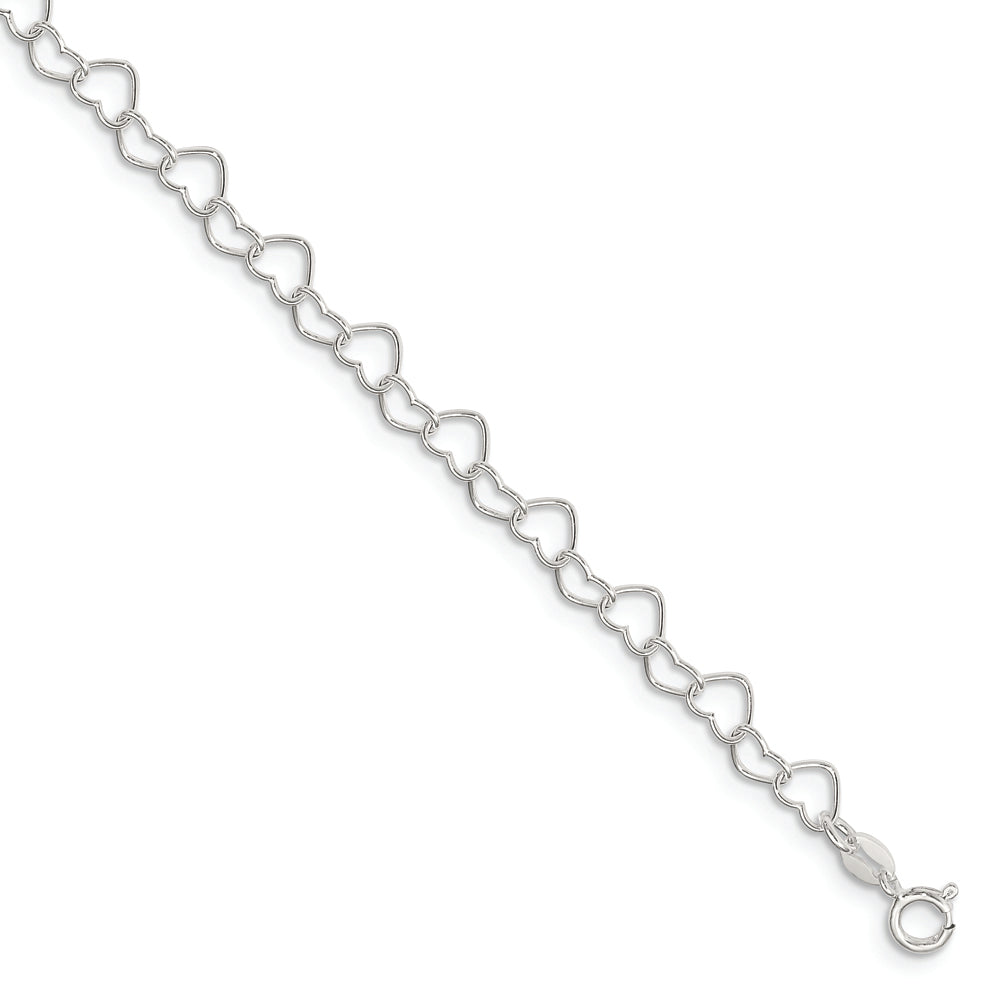 Sterling Silver 0.6mm Fancy Heart Link Anklet