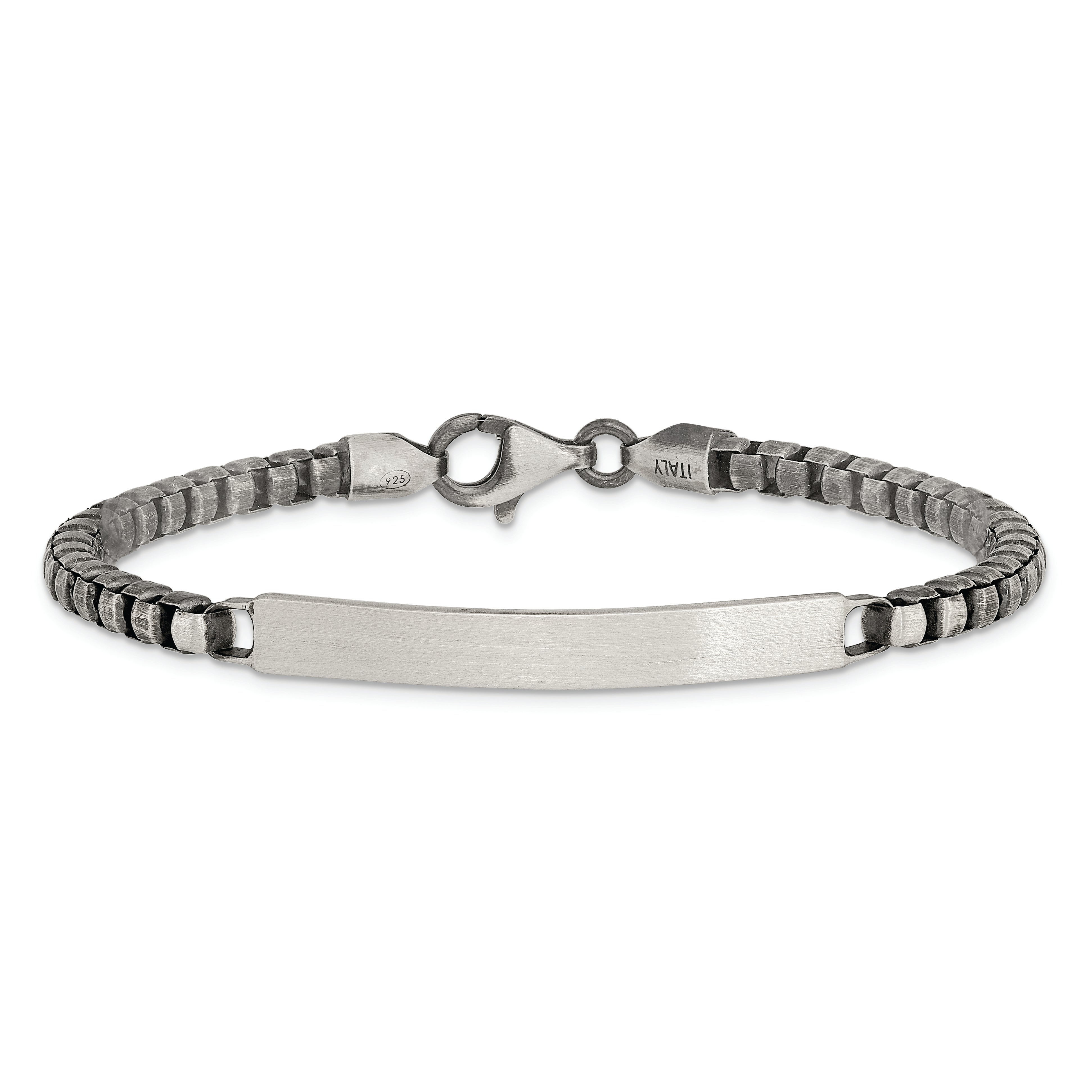 Sterling Silver Antiqued Brushed ID Box Bracelet