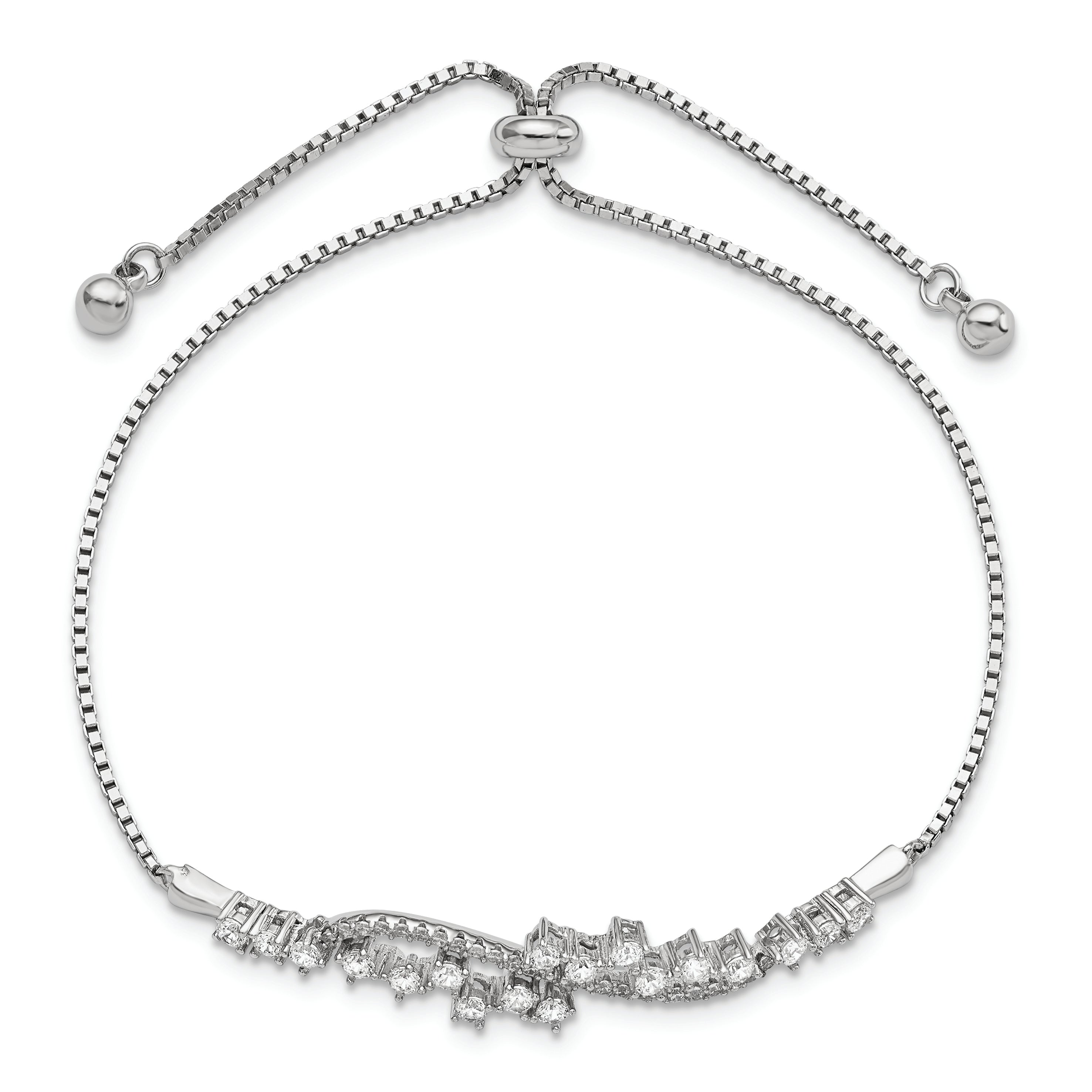 Sterling Silver Polished Rhodium-plated CZ Adjustable Bracelet