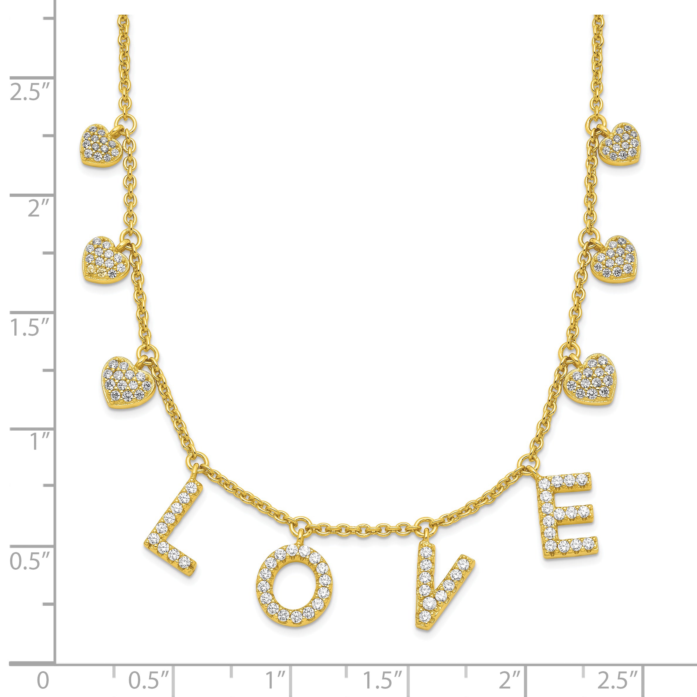 Sterling Silver Gold-tone CZ LOVE w/2in ext Necklace