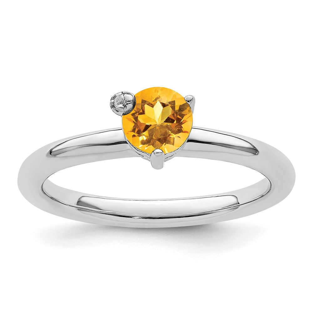 Sterling Silver Rhodium-plated Polished Circle Citrine & White Topaz R