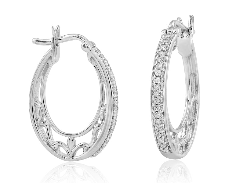 SS 0.15CTW DIAMOND FANCY HOOP EARRINGS