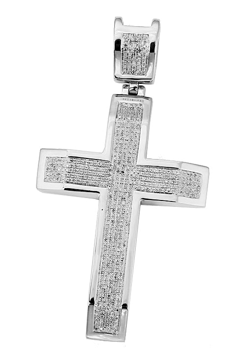 SS 1.00CTW MICROPAVE MENS DIA CROSS PENDANT