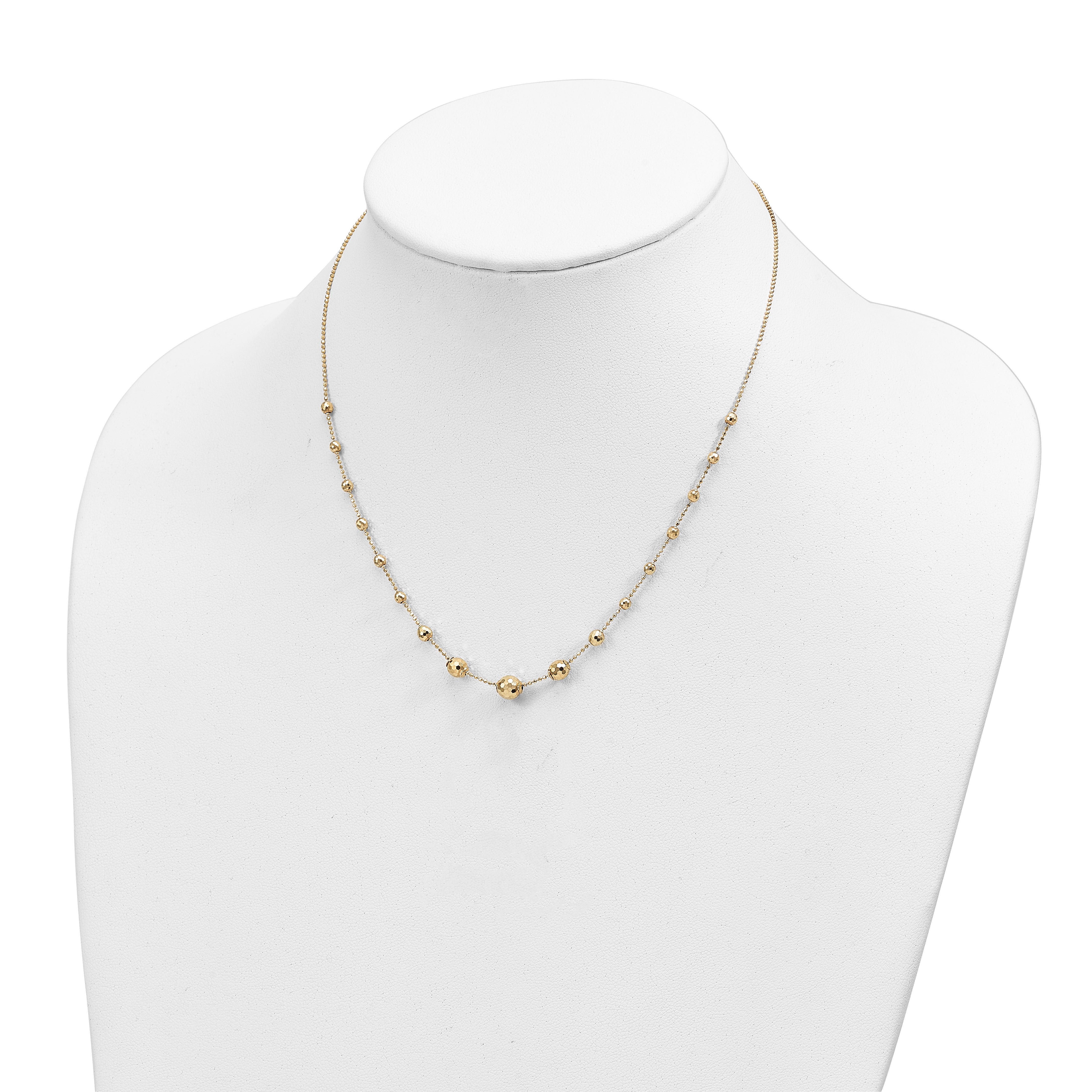 14K Polished and Textured Beaded 17in Necklace