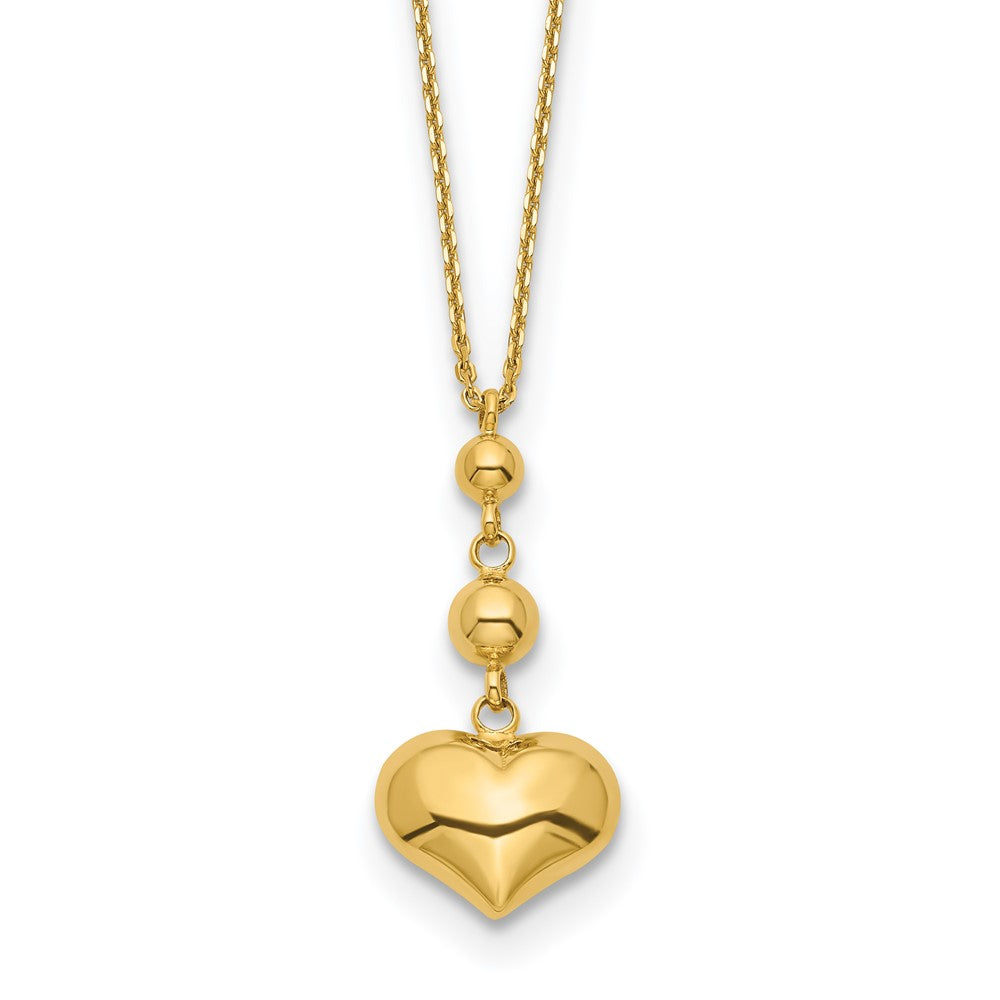 14k Heart with Bead w/2 IN EXT Necklace