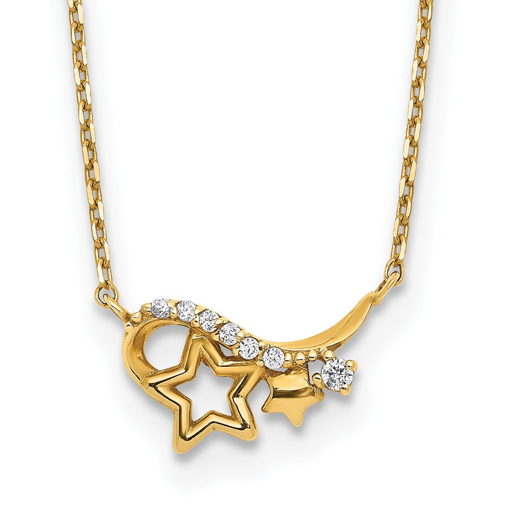 14k Yellow Gold Polished CZ Star 15in w/1in ext Necklace