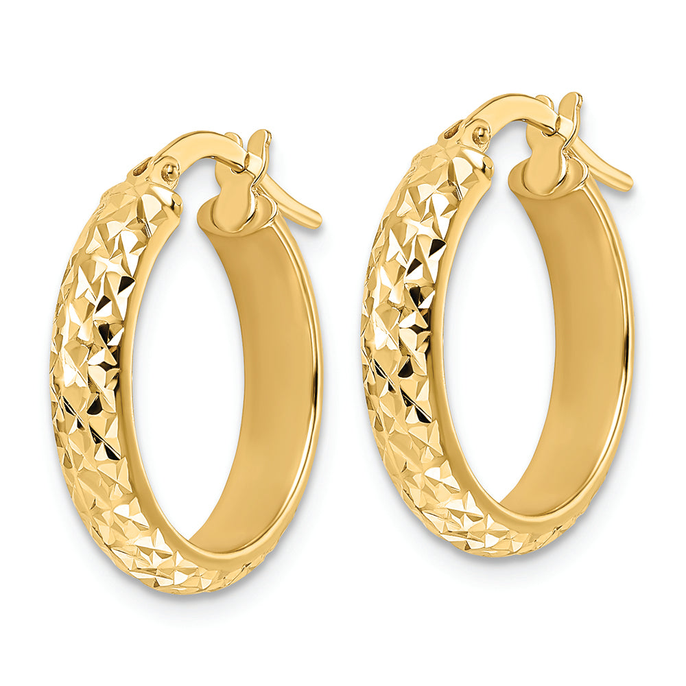 14K Polished Diamond Cut Hoop Earrings