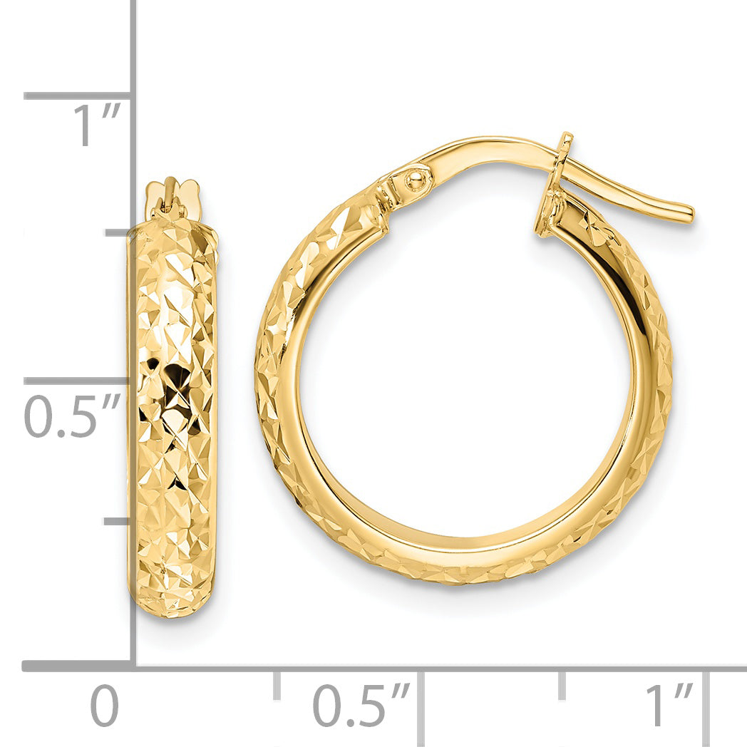 14K Polished Diamond Cut Hoop Earrings