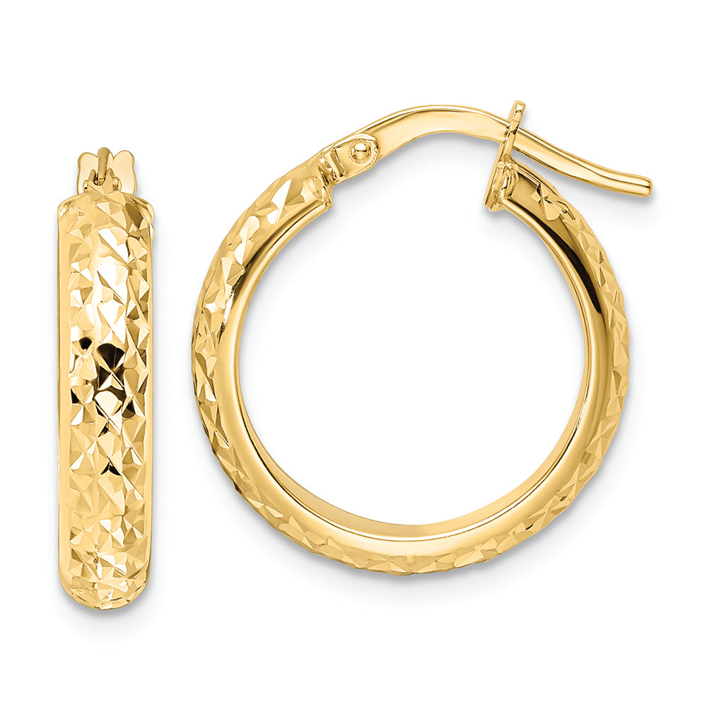 14K Polished Diamond Cut Hoop Earrings