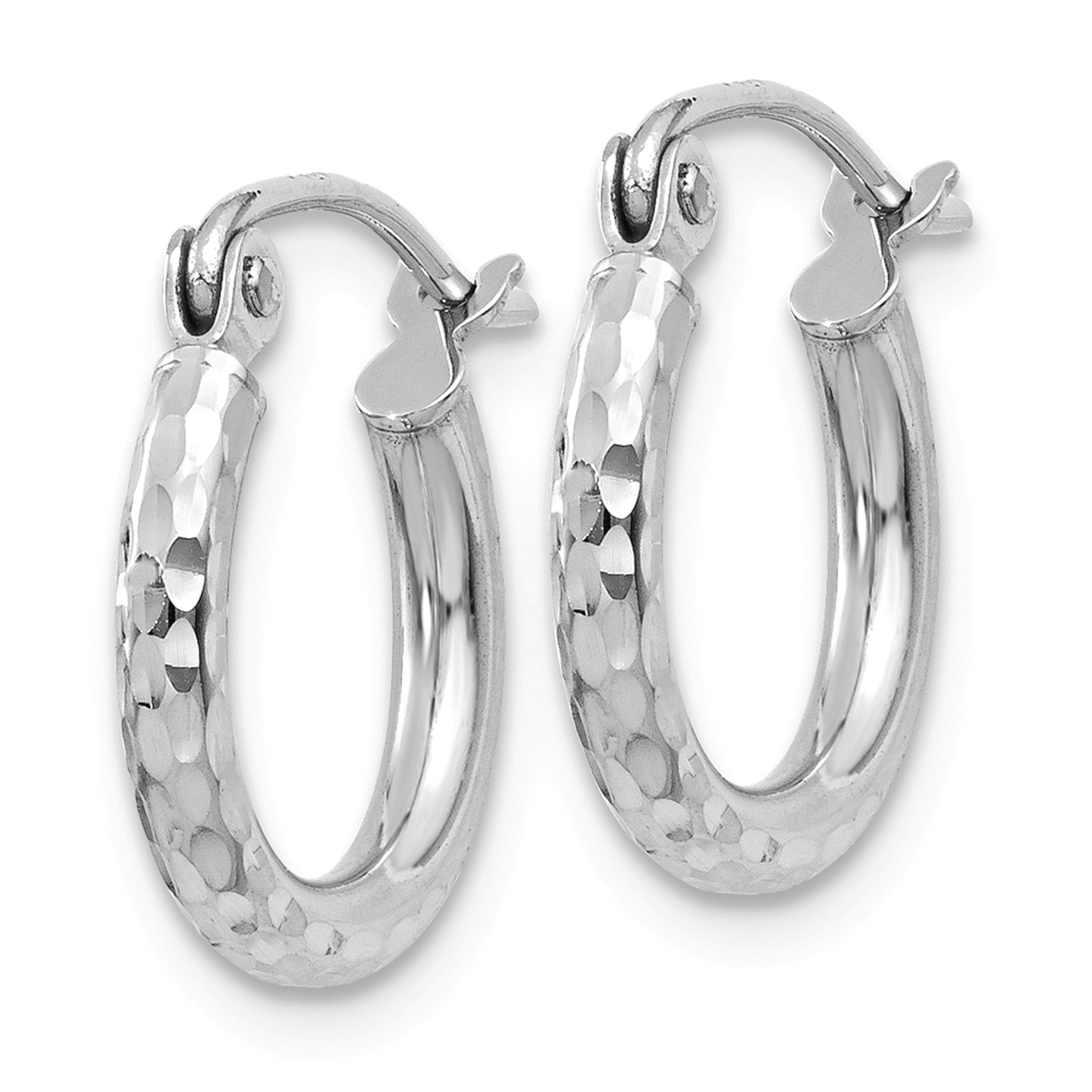 14k White Gold Diamond-cut 2mm Round Tube Hoop Earrings