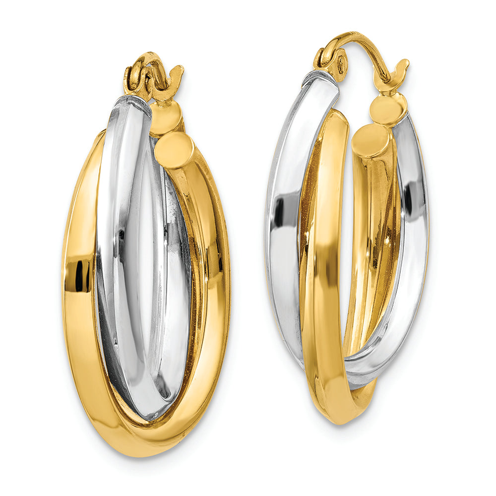 14k Two-tone Polished Double Oval Hoop Earrings