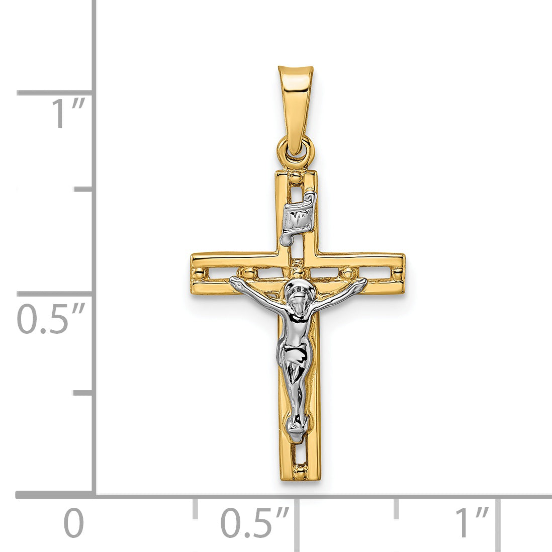 14k Two-tone Polished Solid INRI Crucifix Pendant