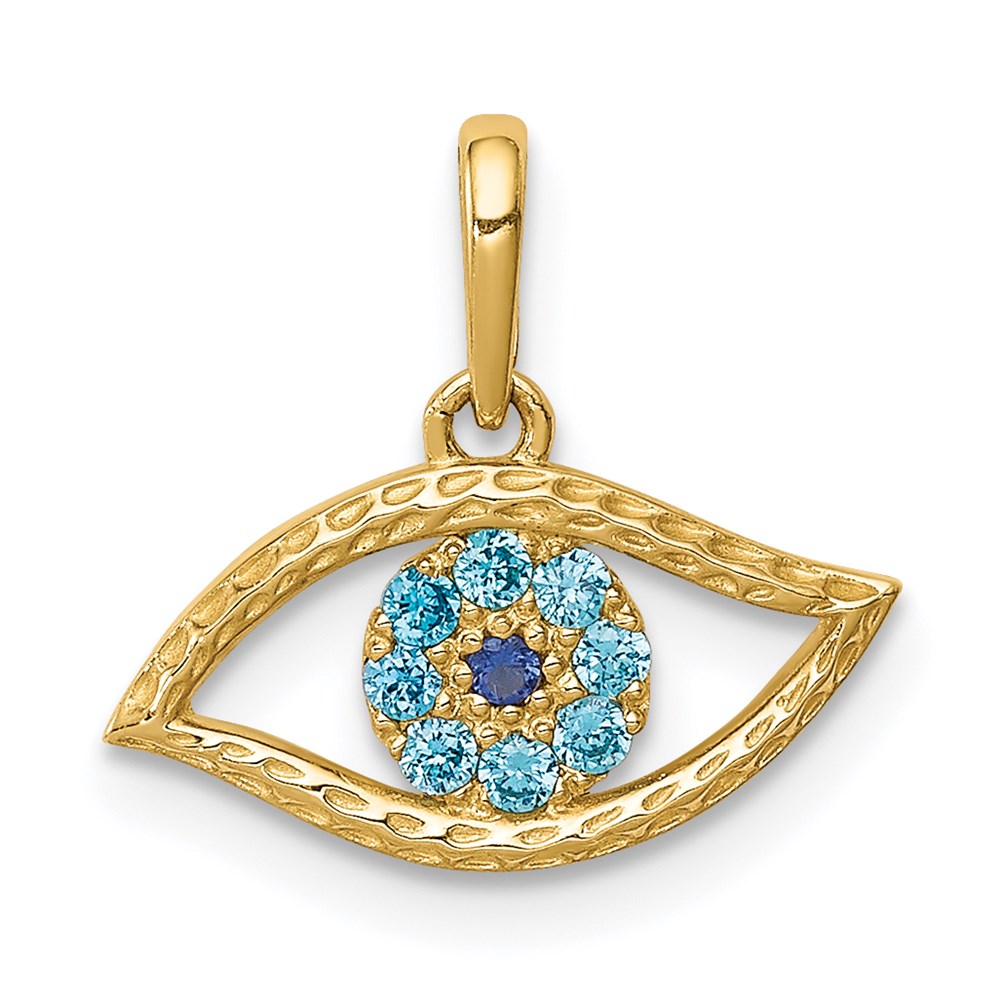 14K Blue CZ Eye Pendant