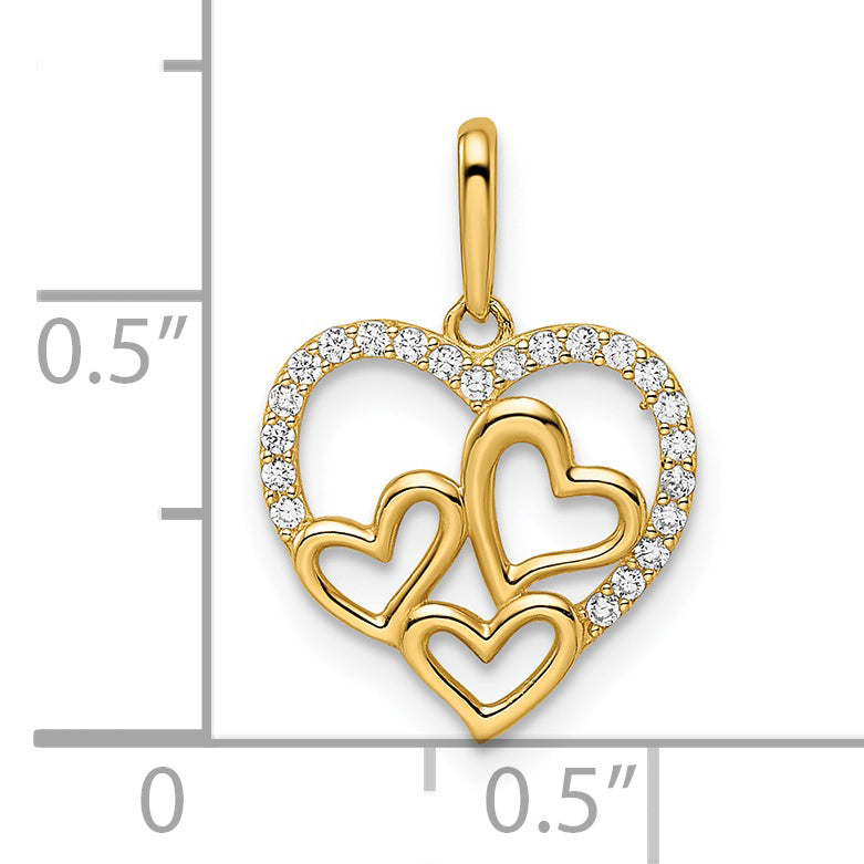 14k CZ Hearts Pendant